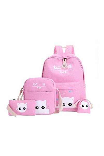 DUNISO Generic 4-Piece Printed School Backpack Set Pink/White