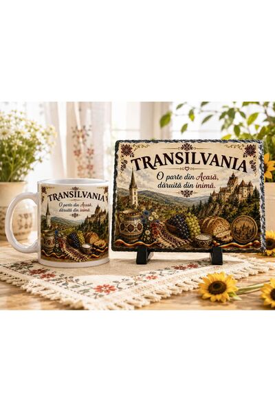 hiperborea Set Cadou Transilvania – Cană Ceramică și Ardezie Naturală Persona...