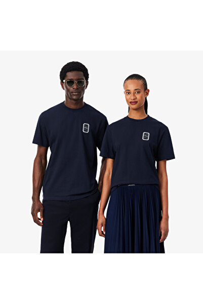 Lacoste Unisex Classic Fit Bisiklet Yaka Baskılı Lacivert T-Shirt