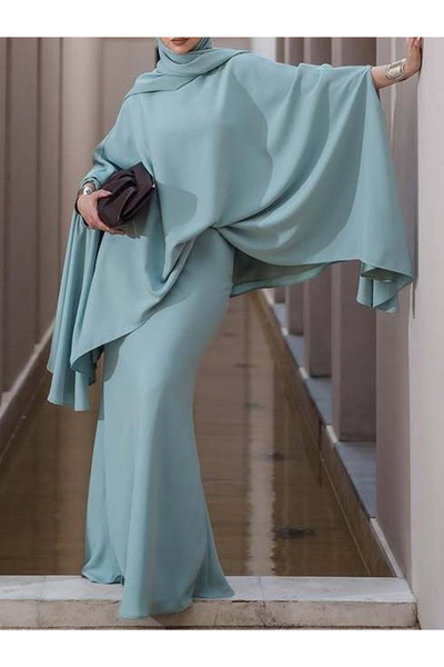 Take Two By Styli Blue Solid Cape Maxi Dress