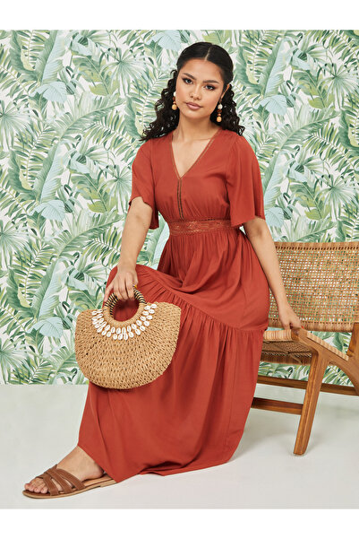 Styli Short Sleeves Lace Insert A-Line Maxi Dress