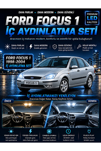 DuoLight Ford Focus 1 Sedan İç Aydınlatma LED Ampul Seti 6000K Beyaz Canbus U...