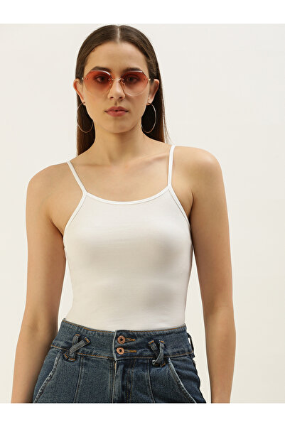 De Moza By Styli White Knit Cotton Blend Fitted Cami