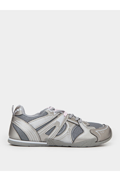 Styli Grey Lace Up Mesh Details Sneakers