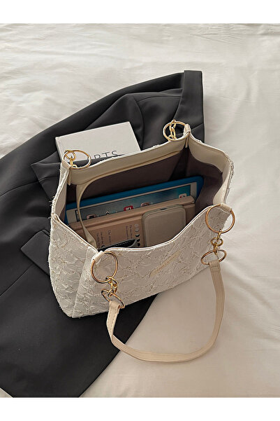 Take Two By Styli White Embroidered Shoulder Bag with Cloud Charm