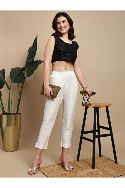De Moza By Styli Off White Solid Pants with Side Pocket