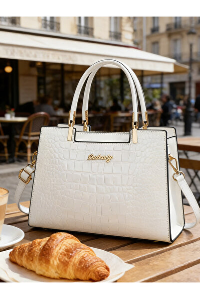 Take Two By Styli White Croc-Embossed Handbag