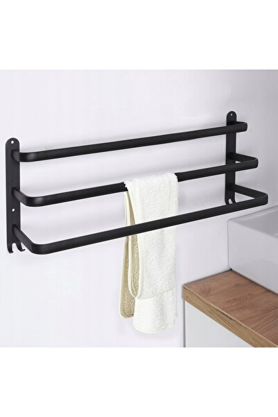Vilde Suport de perete pentru prosoape, metalic, negru, cu cârlige, 60 cm