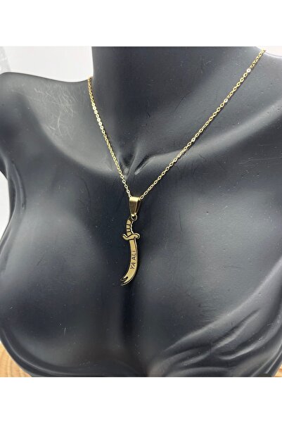 ANGELSS JEWELLERY Ya Ali Yazılı Zülfikar Kılıcı Gold Çelik Kolye Hz. Ali Kılı...