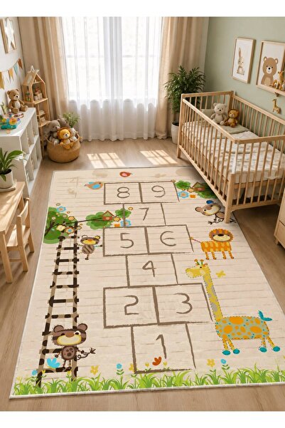 STY Home Seksek Çocuk Oyun Halısı Kaymaz Makinede Yıkanabilir Eğitici Bebek V...