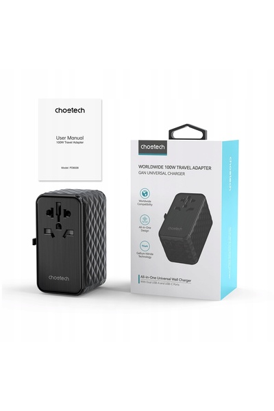 NO BRAND EU / US / AUS / UK 2x USB-C 2x USB-A 100W Adaptor de călătorie - Negru