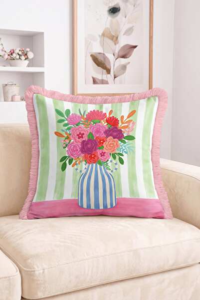 Realhomes Colorful Flower Bouquet in Vase on Striped Background Patterned Fri...