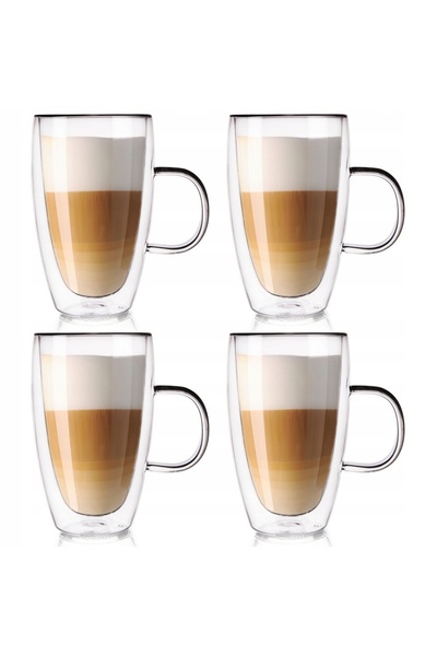 Orion 4x Pahar termic cu perete dublu din sticlă pentru cafea, latte, ceai și...