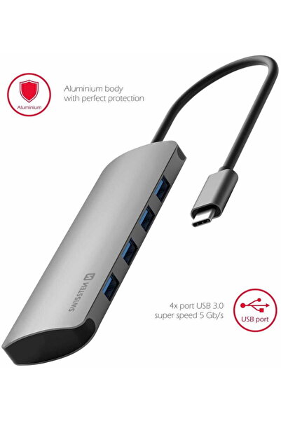 SWISSTEN HUB 4-în-1 (4x USB 3.0) USB-C Aluminiu