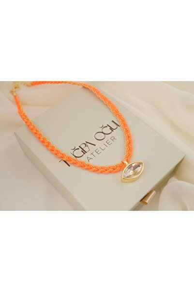 ATELİER TUĞBA Ykl137 Marquette Stone Cord Knitted Necklace