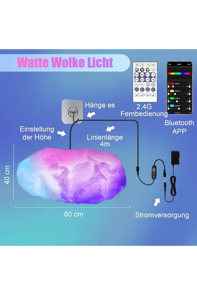 NO BRAND Proiector Nori de Tunet LED RGB Lumină de Noapte + Telecomandă AGA