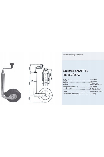 NO BRAND Roată de sprijin KNOTT gonflabilă 150 kg 48 mm, roată de manevră