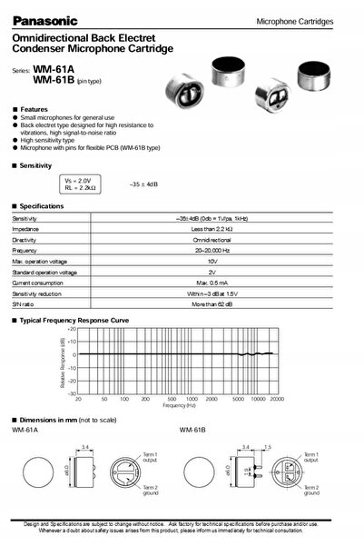 NO BRAND Panasonic WM-61A (WM61A) capsulă de microfon de studio + adaptor de ...