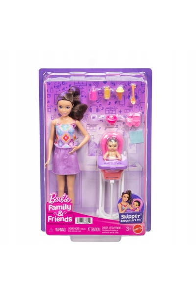 Barbie Cărucior pentru bebeluși cu scaun de hrănire și bază JJB44