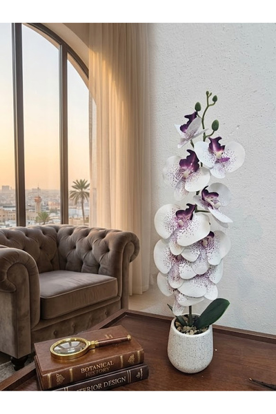 co arma Artificial Orchid Flower with Glass Vase Beautiful and Exquisite Shap...