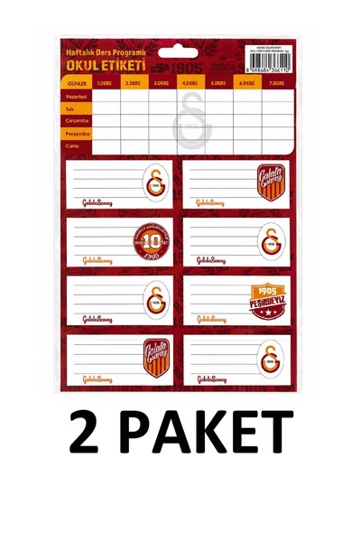 Keskin 2 pachete de etichete școlare cu ramă albă Galatasaray, cu program de ...