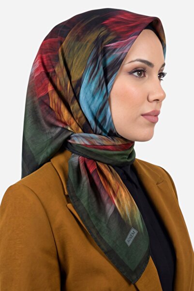 hadiora Women's Dark Green Brush Pattern Ready-To-Wear Cotton Muslin Hijab