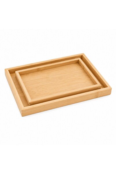 BALSA طقم من 2 صينية خشبية طبيعية