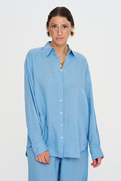 Orfeo Negro Women's Draped Relaxed Fit 100% Linen Shirt