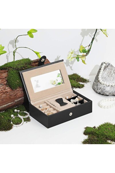 SONGMICS Cutie de bijuterii Kuferek cu organizator, Negru