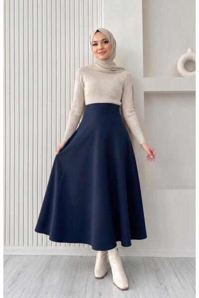 mecea prime Women's Black High Waist Elastic Scuba Crepe Lycra Long Flared Skirt