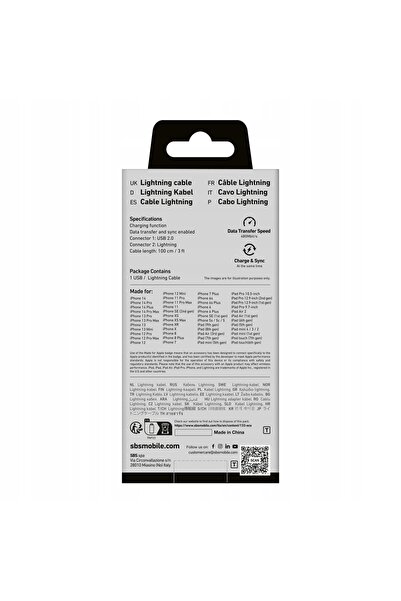 NO BRAND Cablu SBS TECABLE USB-IP589A pentru Lightning, iPhone 12 și 13, 1 m,...