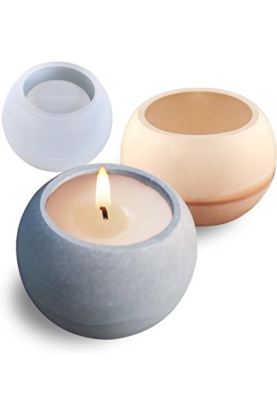 Wehous Round Concrete Candle Jar Mold Silicone Epoxy Resin Mold Trinket Box C...