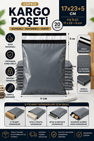 Monrize Concept 17x23+5 cm Kargo Poşeti 20 Adet | Cepsiz Yapışkan Bantlı Daya...