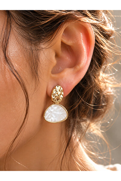 BY DİLEK ÇETİN ACCESSORY Steel Enameled White Earrings