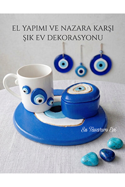 sutasarimevi Su Design House Handmade Evil Eye Beaded Cup & Presentation Set