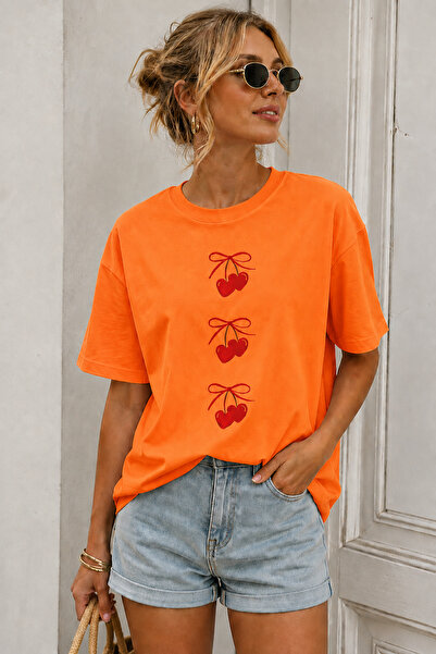 ArtYus Cherry Printed Crew Neck Casual Unisex Oversize T-Shirt - Fruit-Themed...