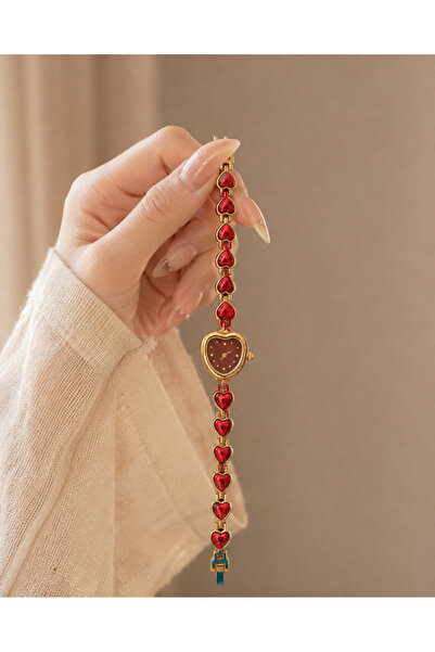 Generic Brand Women's Heart Case Wristwatch Red Color Heart Bracelet Designed...