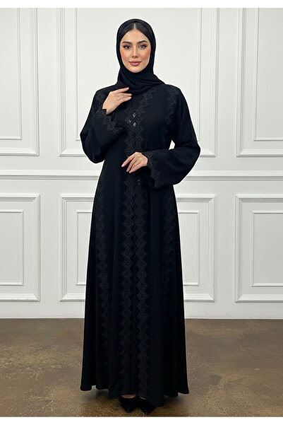 Nukhbaa Geometric Lace Abaya | Nida Fabric