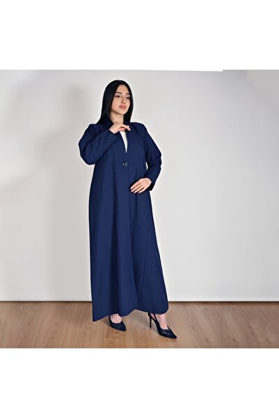 HAWRAA ABAYA Navy Blue Formal Abaya with Crystal Button Closure