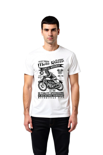 PayBuy Men's Vintage Moto Racer Printed T-Shirt Flat Track Racing Themed Casu...