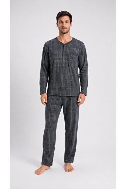 AYSUN TEKSTİL Men's Large Size Comfortable Fit Long Sleeve Plaid Pajama Set 1...