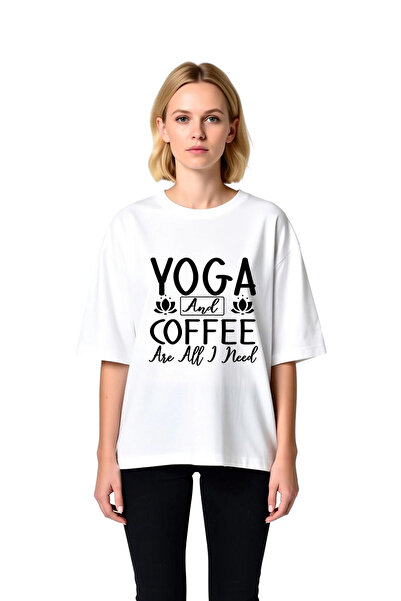 PayBuy Yoga and Coffee Are Enough for Me Printed Women's Oversize T-Shirt