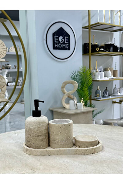 ege gross Decorative Travertine Natural 4-Piece Detailled Bathroom Set