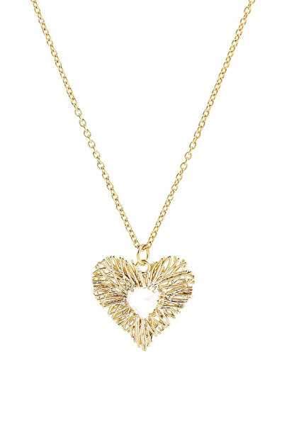 VeeShop Minimal, thin necklace, filigree heart medallion, with crystals