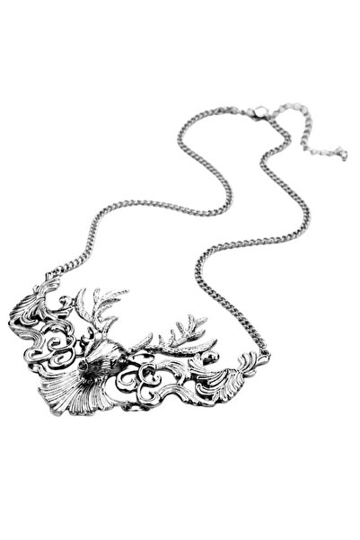 VeeShop Colier statement din metal patinat, model cu cerb cu coarne mari - Ar...