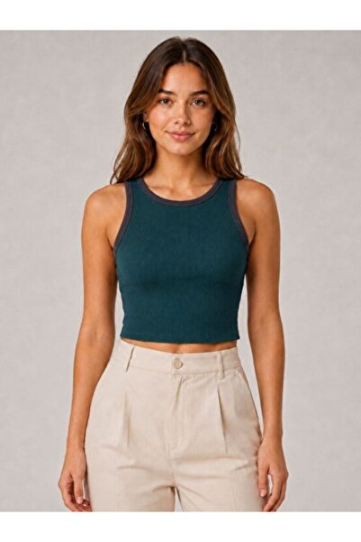 Kadın Ribana Crop Atlet Kolsuz Basic Bluz