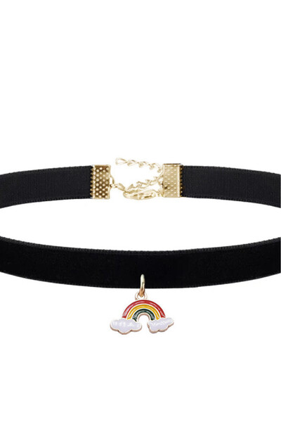 VeeShop Colier choker din panglica de catifea neagra si medalion curcubeu cu ...