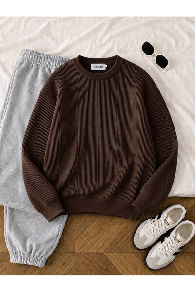 threeoff Women's Oversize Thessaloniki Knitted Sweater Crew Neck Comfortable ...