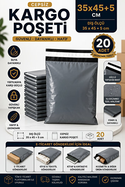 Monrize Concept 20'li Kargo Poşeti 35x45+5 cm Cepsiz Gri | Güçlü Yapışkan Ban...