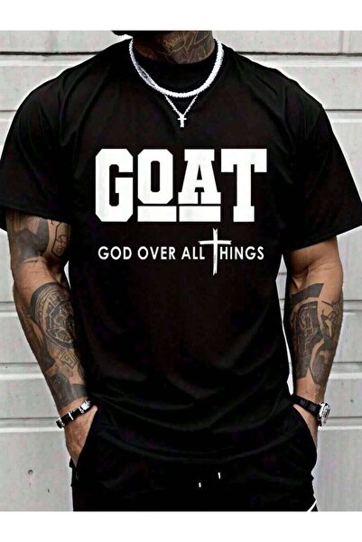 NOURAM % Cotton Goat God Over Things Funny Jesus Christian Printed-Shirt, Sho...